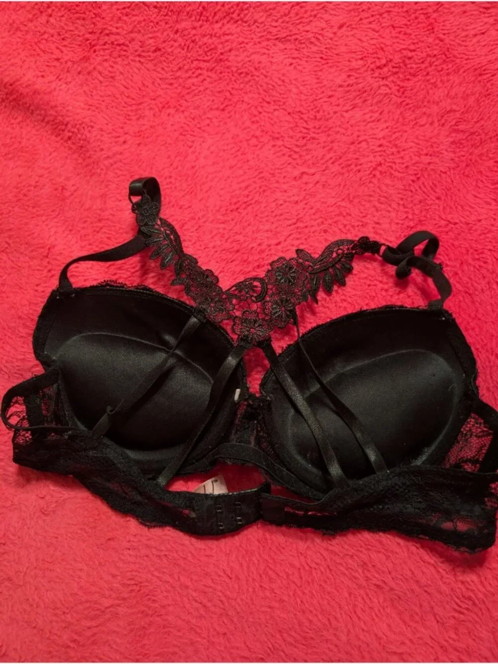 Jezebel Womens 34B Black Lace Racerback Floral Embroidered Push Up Bra J5678